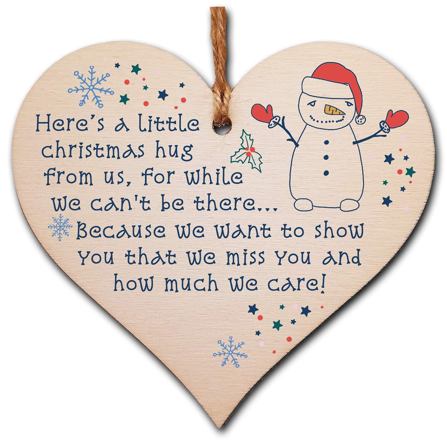 The Plum Penguin Handmade Wooden Hanging Heart Plaque Christmas Tree Bauble A Little Hug While We Can't Be There Card Alternative Long Distance Family Friends