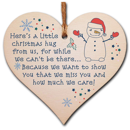 The Plum Penguin Handmade Wooden Hanging Heart Plaque Christmas Tree Bauble A Little Hug While We Can't Be There Card Alternative Long Distance Family Friends
