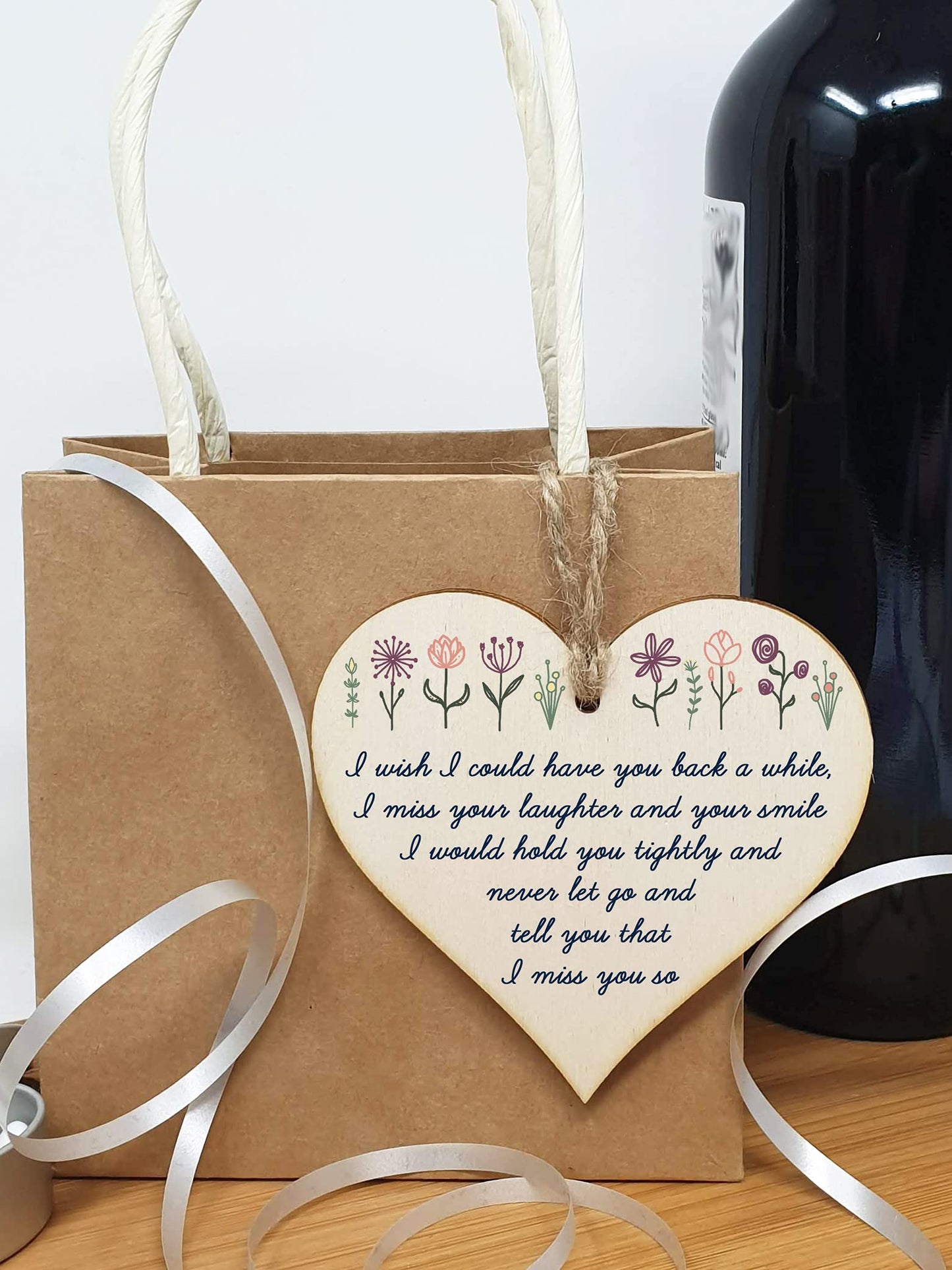 The Plum Penguin Handmade Wooden Hanging Heart Plaque Gift Miss Your Laughter Smile Hold Tight Bereavement In Memory Keepsake Wall Hanger