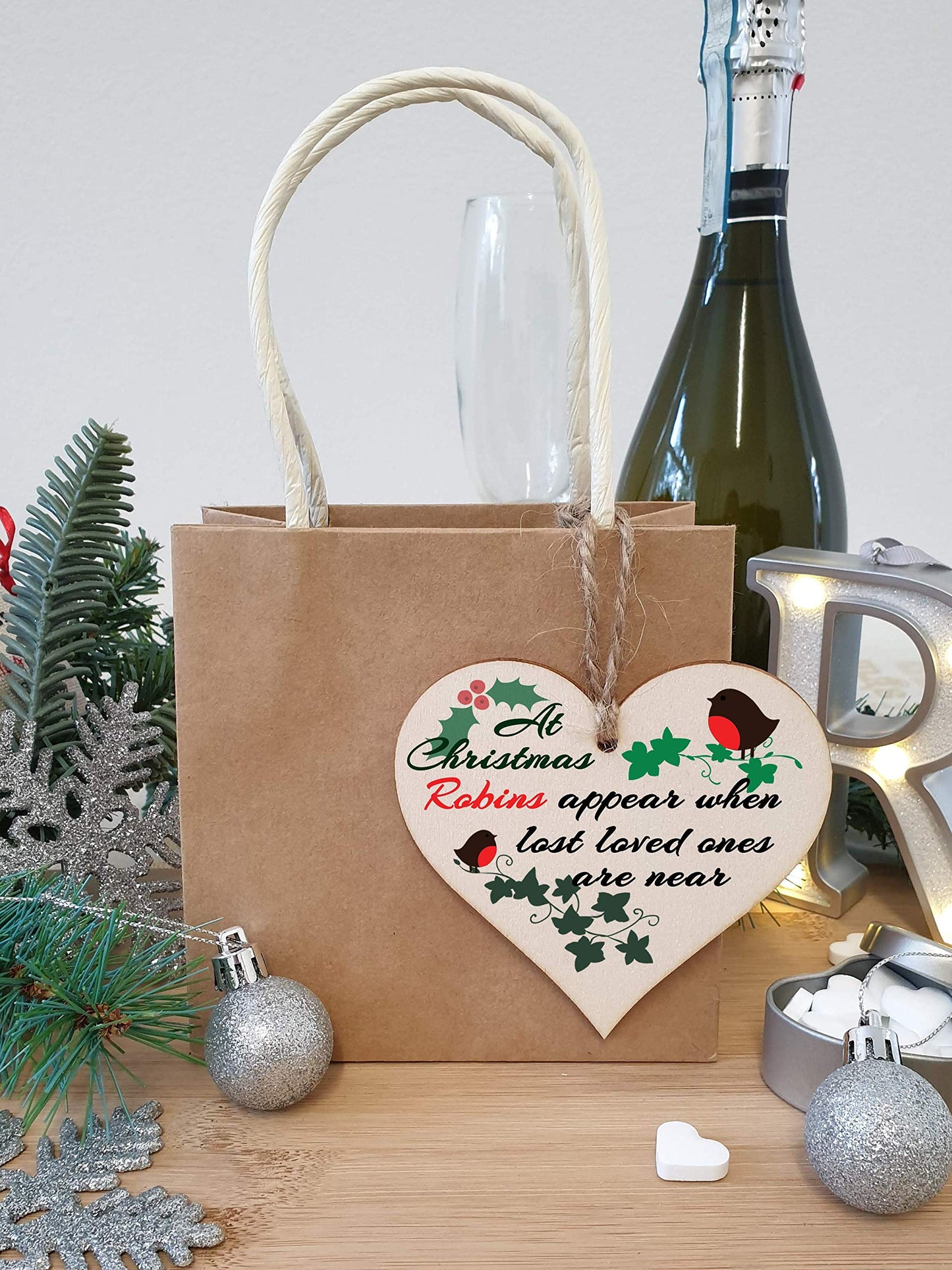 The Plum Penguin Handmade Wooden Christmas Hanging Heart Plaque Gift Robins appear when loved ones are near sentimental gift of rememberance