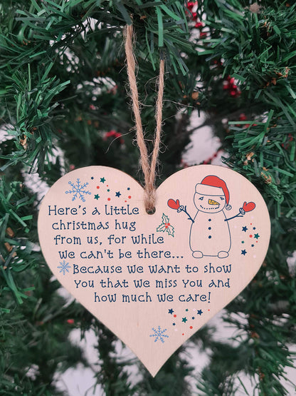 The Plum Penguin Handmade Wooden Hanging Heart Plaque Christmas Tree Bauble A Little Hug While We Can't Be There Card Alternative Long Distance Family Friends