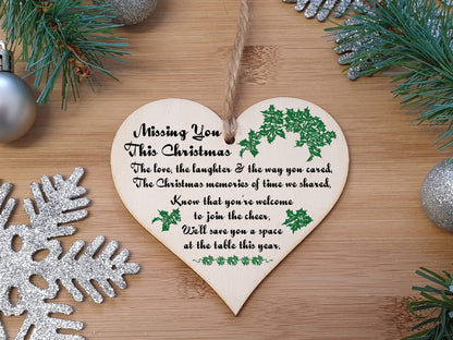 Handmade Wooden Hanging Heart Plaque Gift to Remember Lost Loved Ones at Christmas