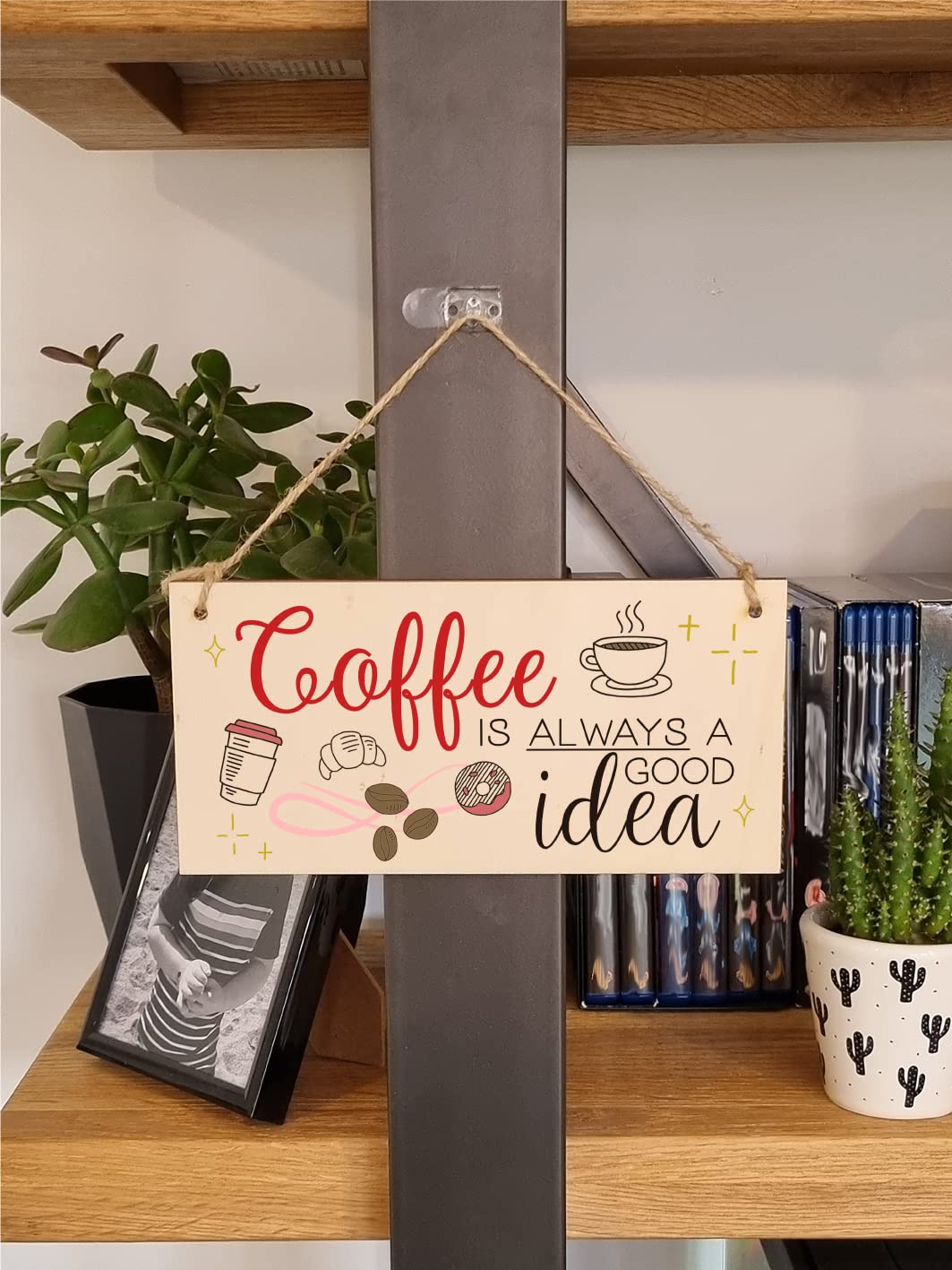 The Plum Penguin Handmade Wooden Hanging Wall Plaque Coffee is Always a Good Idea Fun Decorative Sign Kitchen Coffee Shop