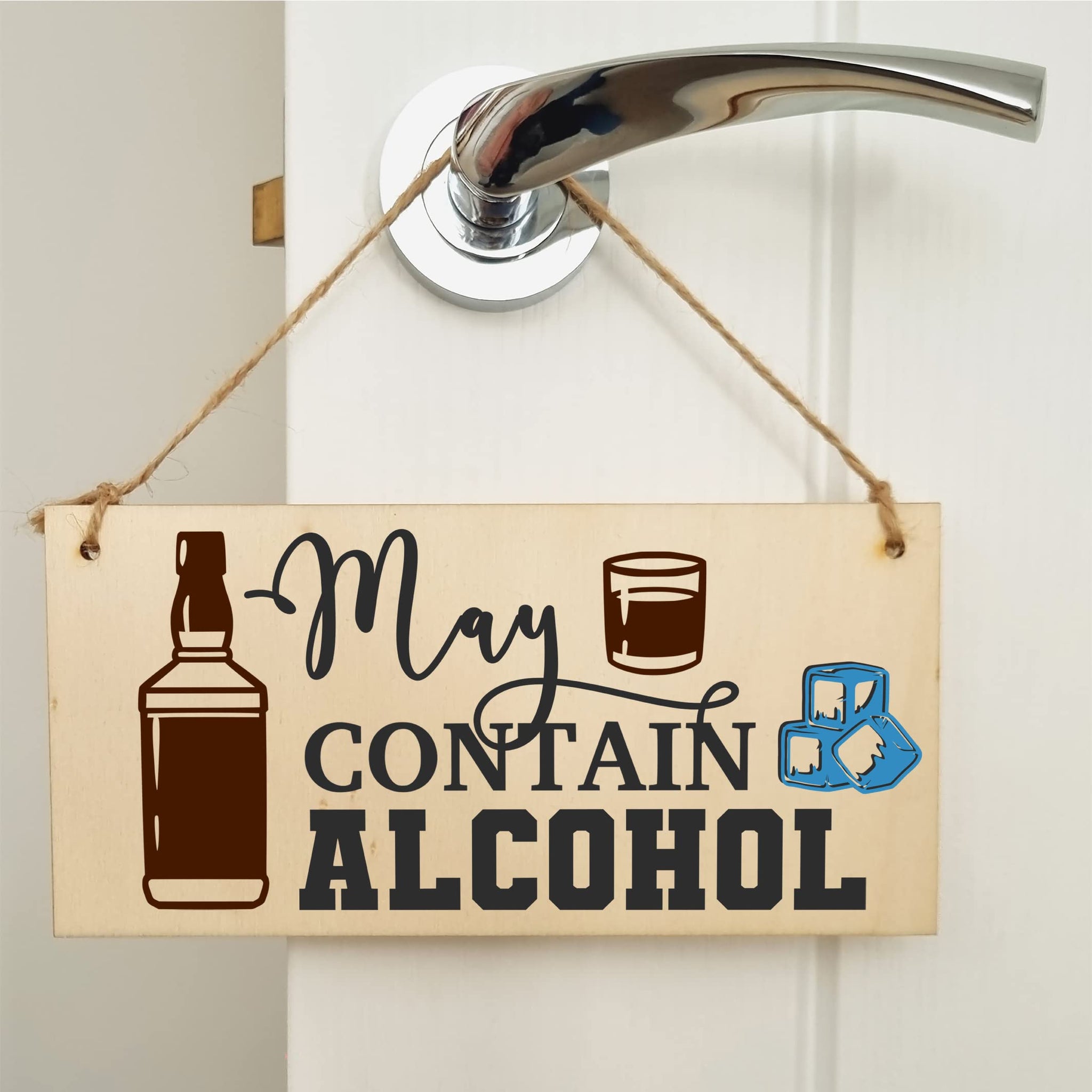 The Plum Penguin May Contain Alcohol Funny Novelty Handmade Wooden Hanging Wall Plaque Gift Home Bar Man Cave Sign Decoration