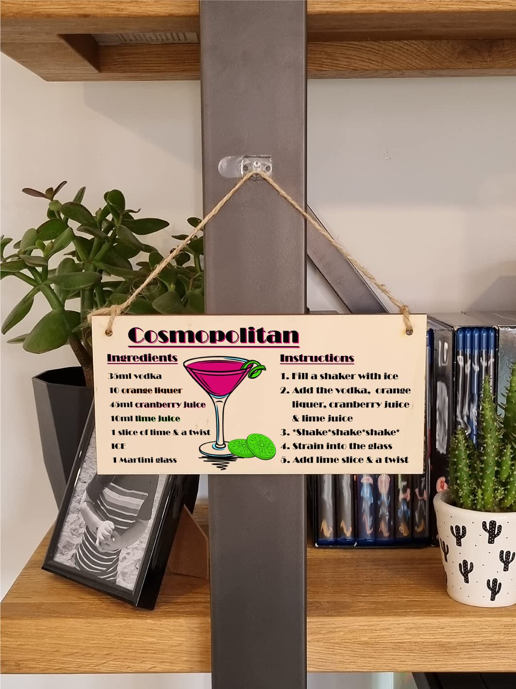 The Plum Penguin Handmade Wooden Hanging Wall Plaque Cosmpolitan Cocktail Recipe Card Gift Decorative Classy Sign Home Bar