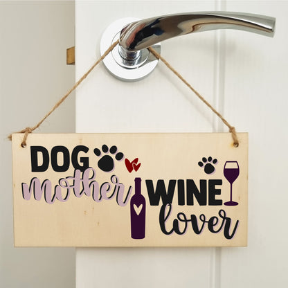 The Plum Penguin Dog Mother Wine Lover Funny Novelty Handmade Wooden Hanging Wall Plaque Gift Home Bar Pet Lover Gift Sign Decoration