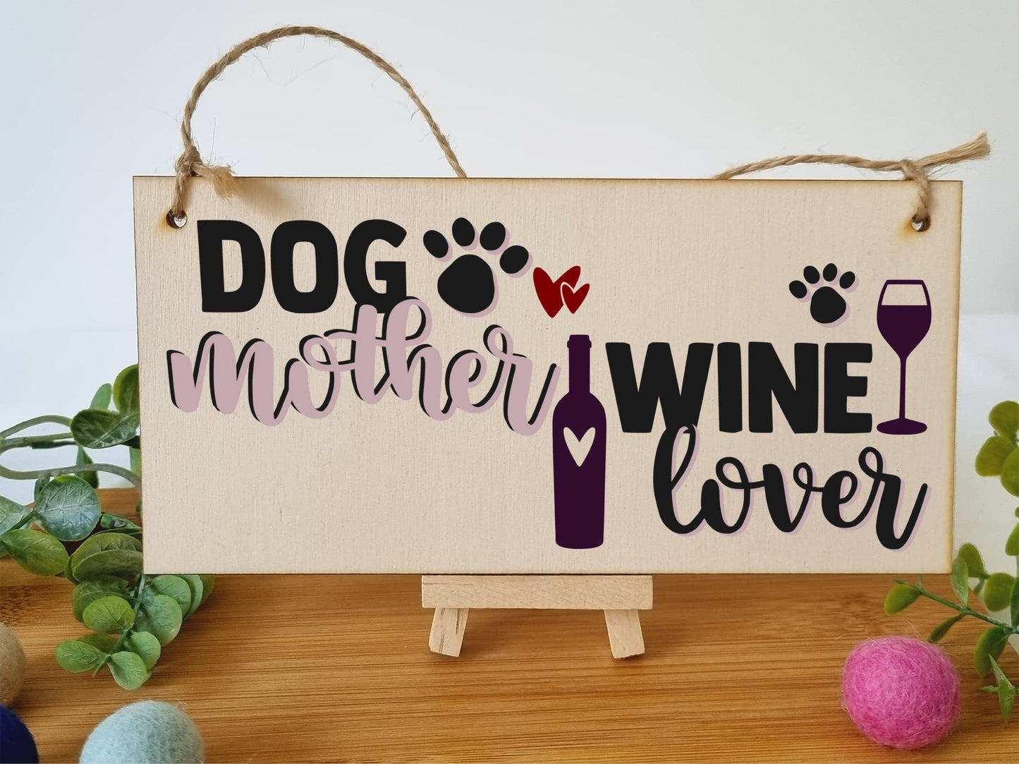 The Plum Penguin Dog Mother Wine Lover Funny Novelty Handmade Wooden Hanging Wall Plaque Gift Home Bar Pet Lover Gift Sign Decoration