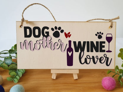 The Plum Penguin Dog Mother Wine Lover Funny Novelty Handmade Wooden Hanging Wall Plaque Gift Home Bar Pet Lover Gift Sign Decoration