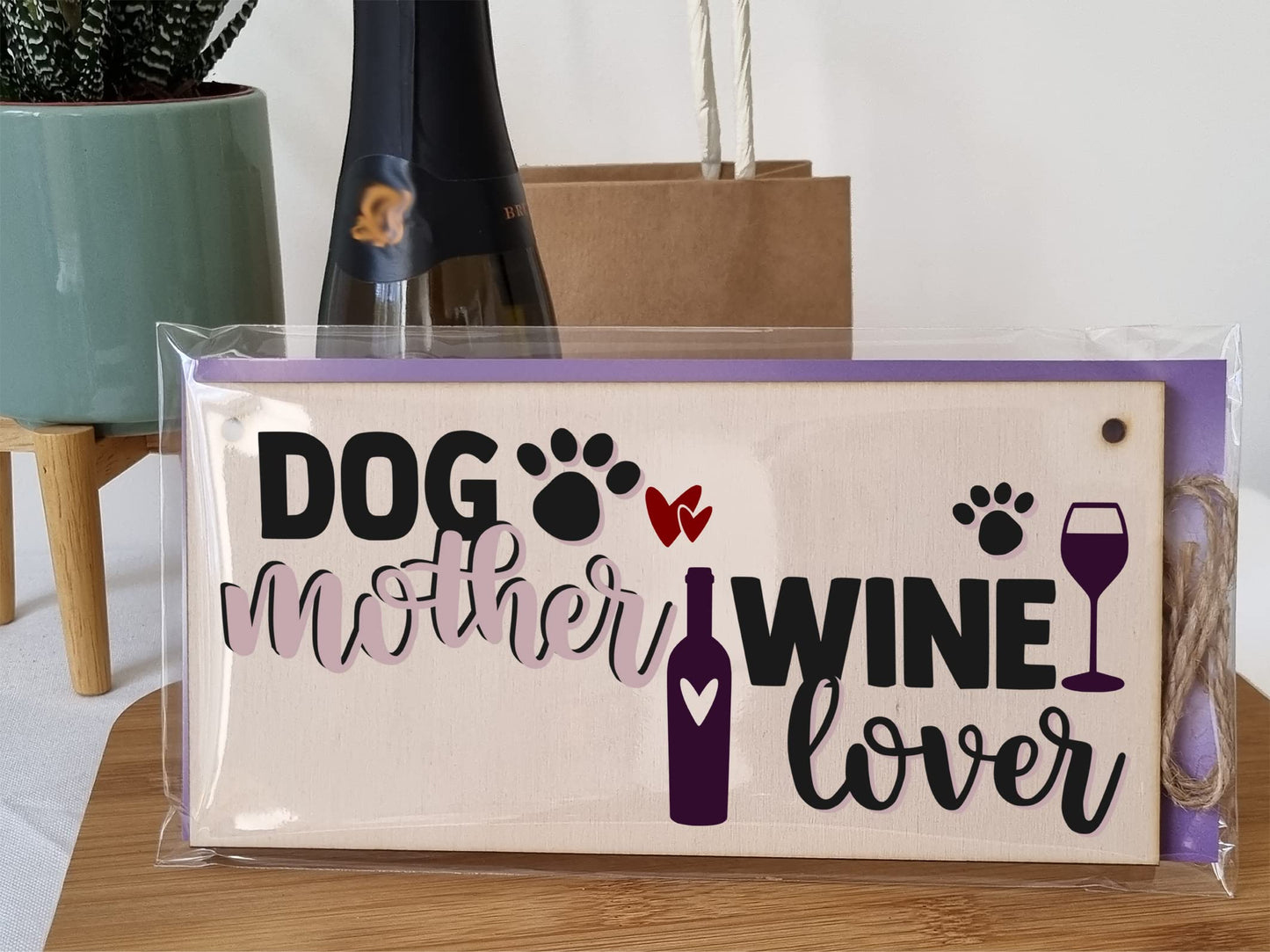 The Plum Penguin Dog Mother Wine Lover Funny Novelty Handmade Wooden Hanging Wall Plaque Gift Home Bar Pet Lover Gift Sign Decoration