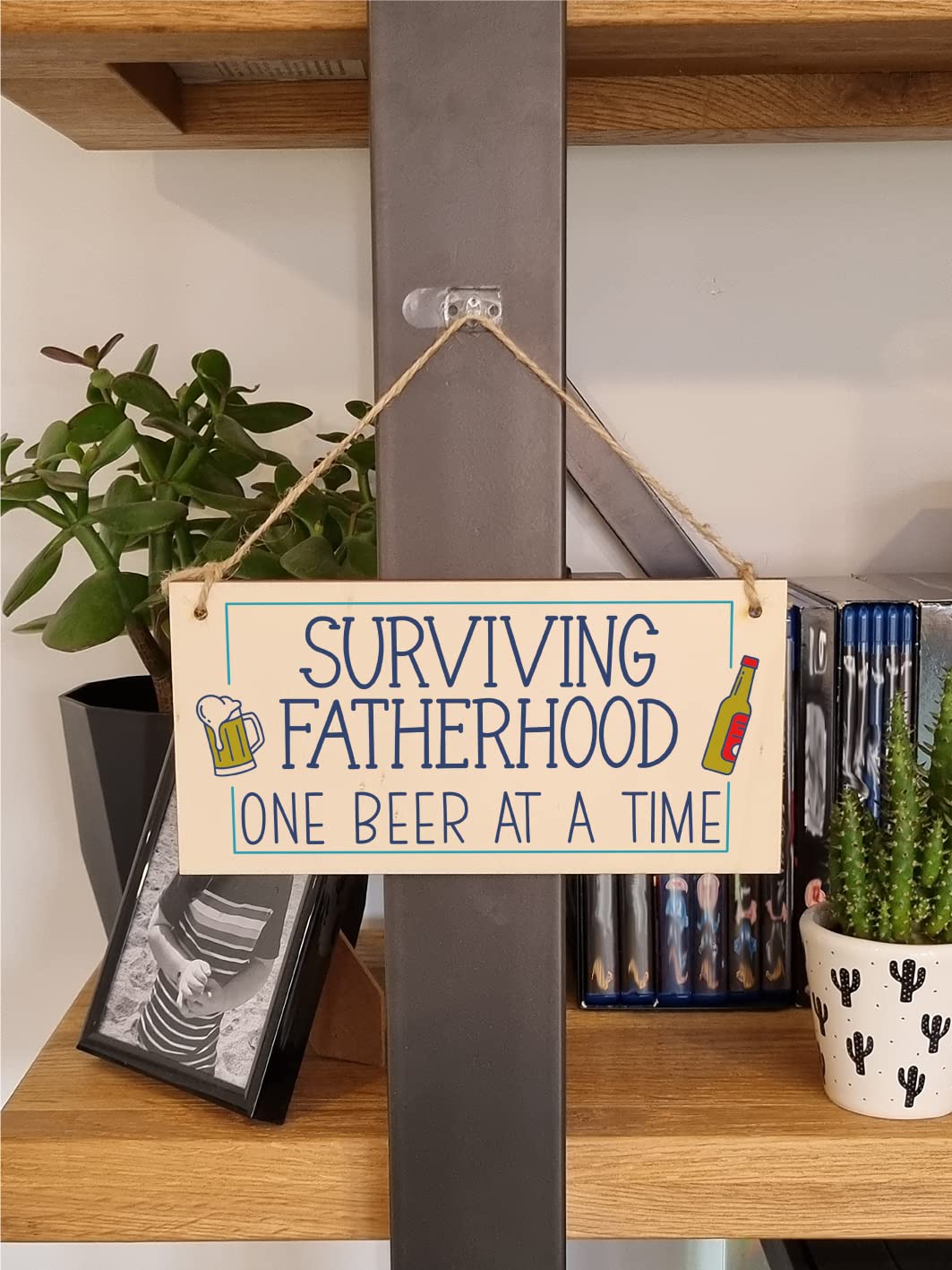 The Plum Penguin Handmade Wooden Hanging Wall Plaque Surviving Fatherhood One Beer at a Time Novelty Sign Man Cave