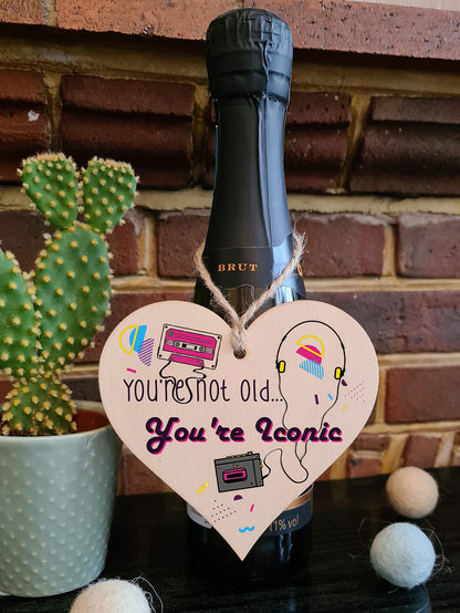 The Plum Penguin Handmade Wooden Hanging Heart Plaque Gift Not Old Retro 80s 90s Funny Birthday Card Alternative Wall Hanger Bottle Decoration