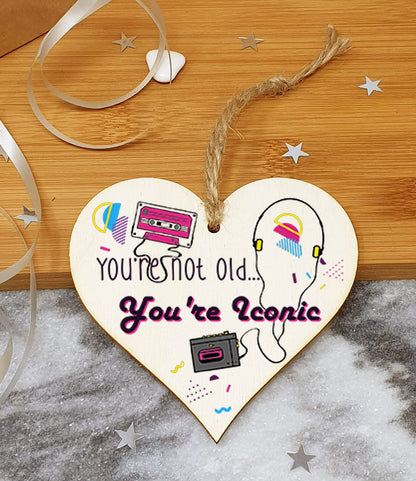 The Plum Penguin Handmade Wooden Hanging Heart Plaque Gift Not Old Retro 80s 90s Funny Birthday Card Alternative Wall Hanger Bottle Decoration