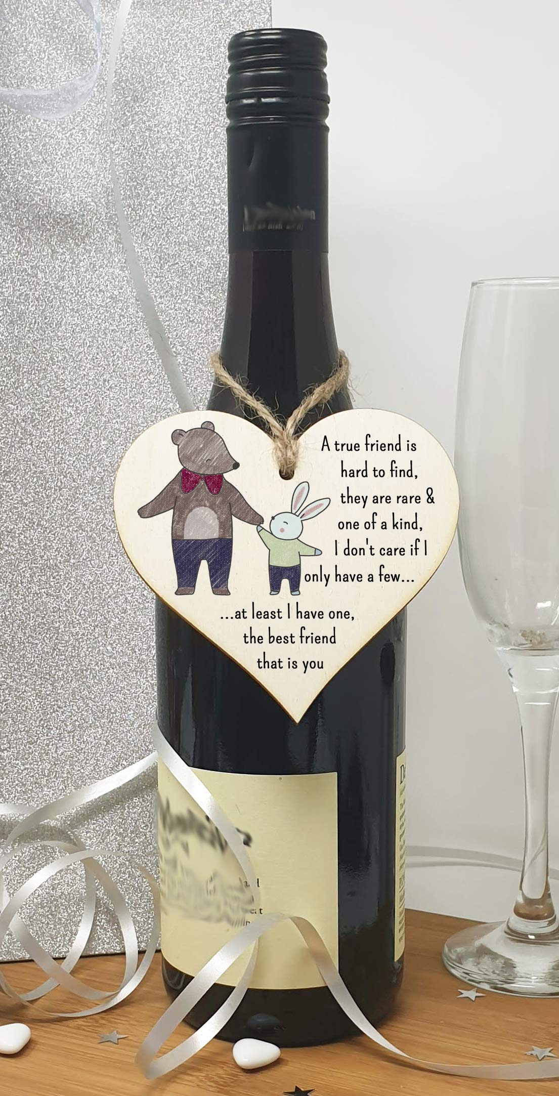 The Plum Penguin Handmade Wooden Hanging Heart Plaque Gift A true friend is hard to find best friend is you cute wall hanger card alternative for absent friends hand drawn design