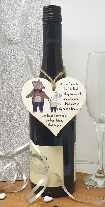 The Plum Penguin Handmade Wooden Hanging Heart Plaque Gift A true friend is hard to find best friend is you cute wall hanger card alternative for absent friends hand drawn design