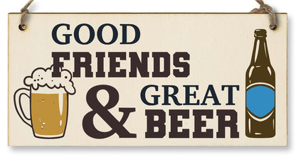 The Plum Penguin Good Friends Great Beer Funny Novelty Handmade Wooden Hanging Wall Plaque Gift Home Bar Man Cave Sign Decoration