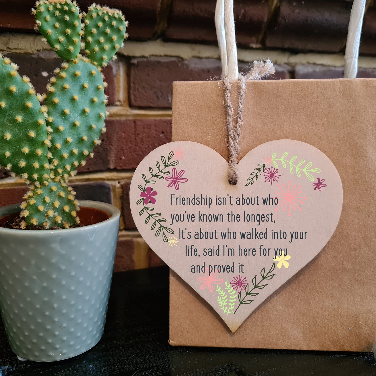 The Plum Penguin Handmade Wooden Hanging Heart Plaque Gift Friend Here To Stay Friendship Wall Hanger Colleague Present Card Alternative