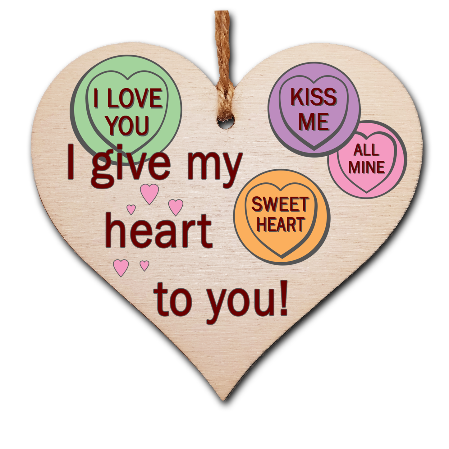 Handmade Wooden Hanging Heart Plaque Valentine's Gift I Give My Heart To You Love Hearts sweets novelty gift for someone special boyfriend girlfriend husband wife funny romantic keepsake