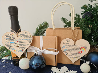 Pack of 2 Handmade Wooden Hanging Heart Plaques 2020 2021 Year of Hope Lockdown Funny Celebration Wall Hanger Keepsake Decoration for Family Friends