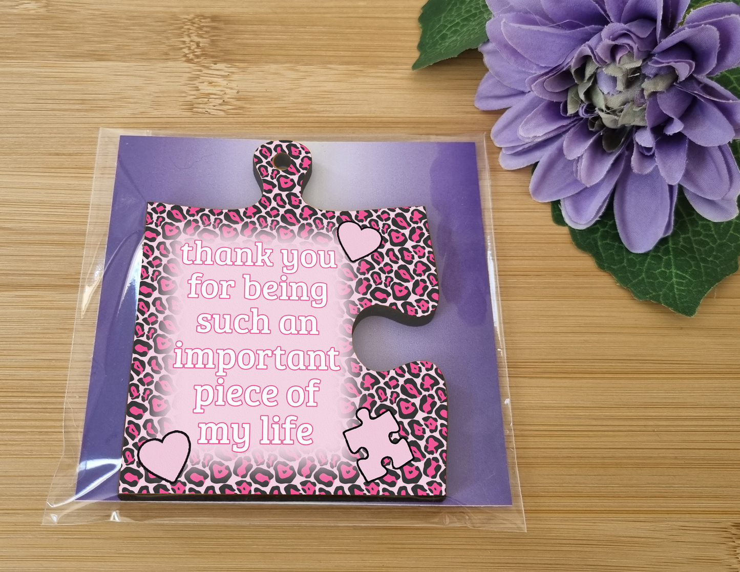 Thank You Important Piece of my Life Jigsaw Puzzle Shaped Leopard Print Decorative Hanging Plaque Sign Friendship Gift for Her