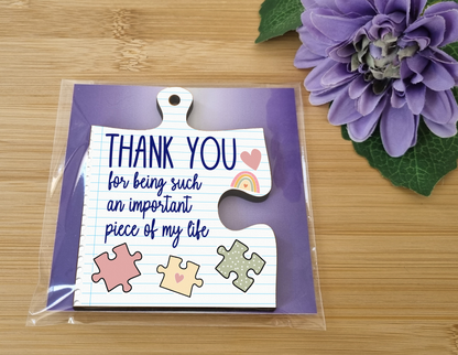 Thank You Important Piece of my Life Jigsaw Puzzle Shaped Notepad Style Decorative Hanging Plaque Sign Friendship Gift for Teacher