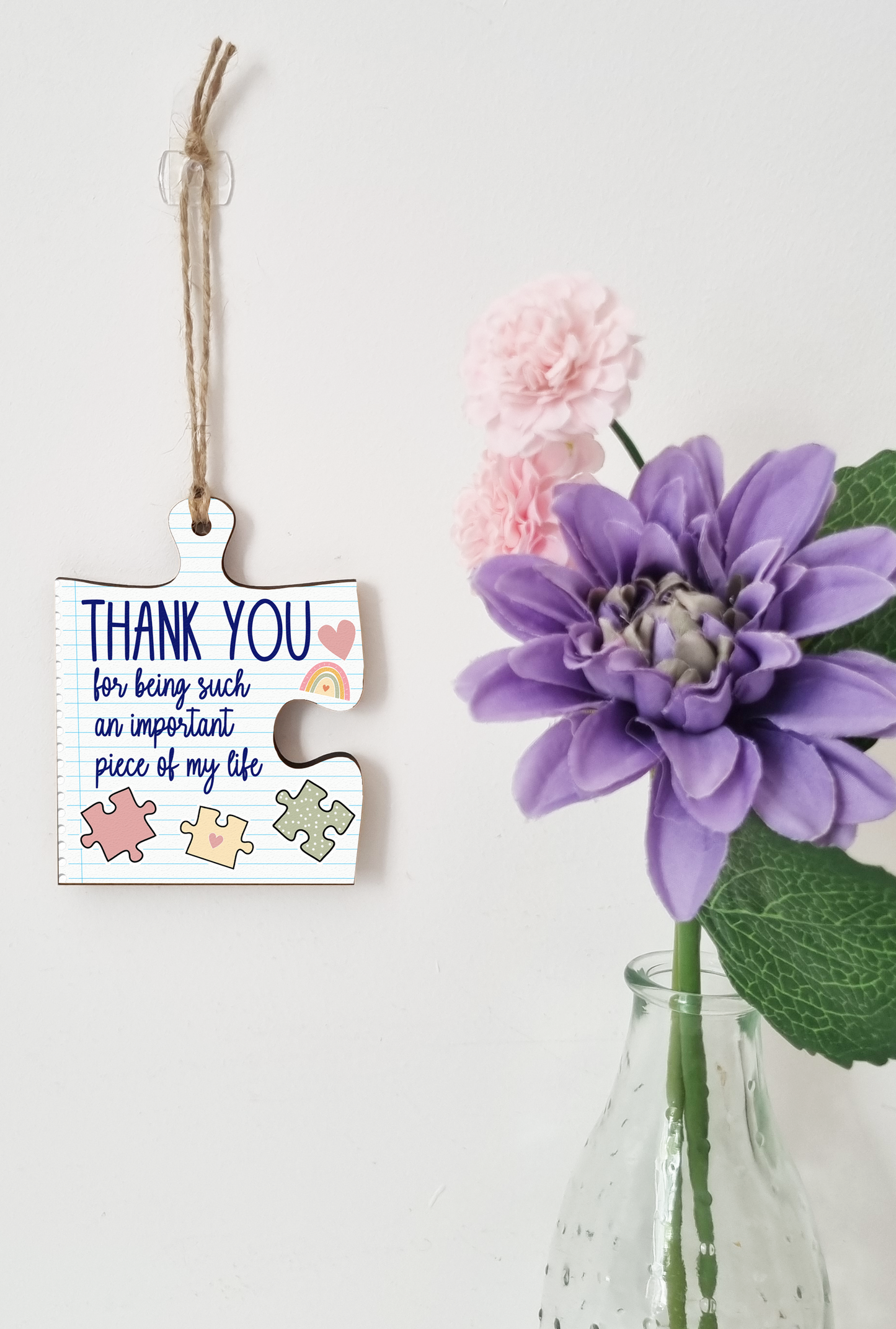 Thank You Important Piece of my Life Jigsaw Puzzle Shaped Notepad Style Decorative Hanging Plaque Sign Friendship Gift for Teacher