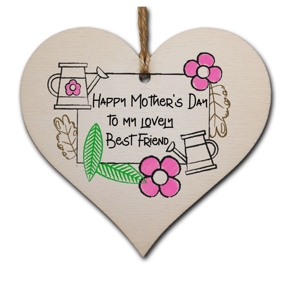 Handmade Wooden Hanging Heart Plaque Mother's Day Gift perfect for lovely Best Friends special keepsake card alternative gardening flowers wall hanger for best friend