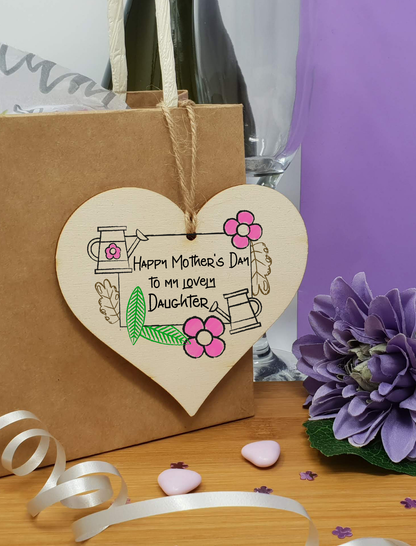 Handmade Wooden Hanging Heart Plaque Mother's Day Gift perfect for lovely Daughters special keepsake card alternative gardening flowers wall hanger for special daughter