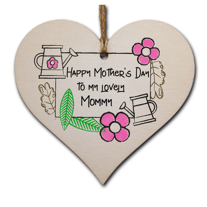 Handmade Wooden Hanging Heart Plaque Mother's Day Gift perfect for lovely Mommys special keepsake card alternative from children gardening flowers wall hanger for special parent