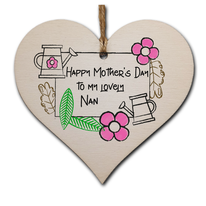 Handmade Wooden Hanging Heart Plaque Mother's Day Gift perfect for lovely Nans special keepsake card alternative from grandchildren gardening flowers wall hanger for special grandparent