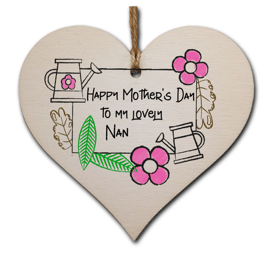 Handmade Wooden Hanging Heart Plaque Mother's Day Gift perfect for lovely Nans special keepsake card alternative from grandchildren gardening flowers wall hanger for special grandparent