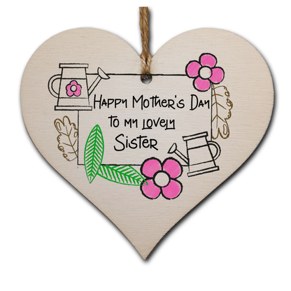 Handmade Wooden Hanging Heart Plaque Mother's Day Gift perfect for lovely Sisters special keepsake card alternative gardening flowers wall hanger for special sister