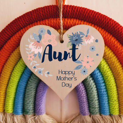 Handmade Wooden Hanging Heart Plaque Mother's Day Gift perfect for Aunt stylish floral celebration card alternative from niece nephew beautiful thoughtful keepsake
