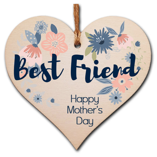 Handmade Wooden Hanging Heart Plaque Mother's Day Gift perfect for Best Friend stylish floral celebration card alternative from best friend beautiful thoughtful keepsake