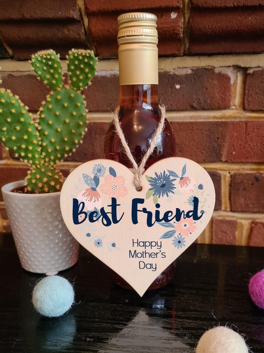 Handmade Wooden Hanging Heart Plaque Mother's Day Gift perfect for Best Friend stylish floral celebration card alternative from best friend beautiful thoughtful keepsake