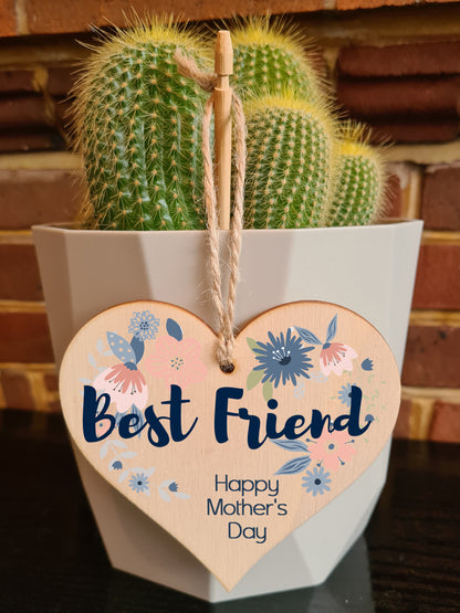 Handmade Wooden Hanging Heart Plaque Mother's Day Gift perfect for Best Friend stylish floral celebration card alternative from best friend beautiful thoughtful keepsake