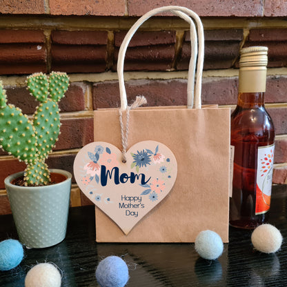 Handmade Wooden Hanging Heart Plaque Mother's Day Gift perfect for Mom stylish floral celebration card alternative from daughter son children beautiful thoughtful keepsake