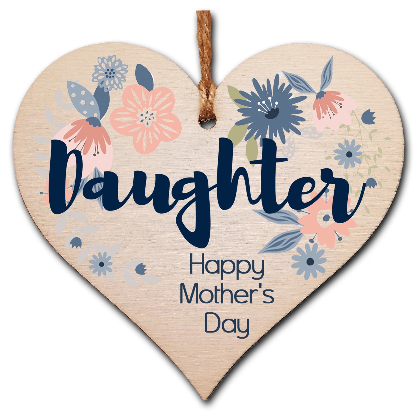Handmade Wooden Hanging Heart Plaque Mother's Day Gift perfect for Daughter stylish floral celebration card alternative from mums beautiful thoughtful keepsake