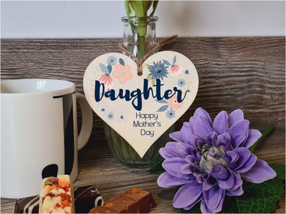 Handmade Wooden Hanging Heart Plaque Mother's Day Gift perfect for Daughter stylish floral celebration card alternative from mums beautiful thoughtful keepsake