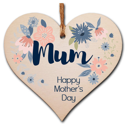 Handmade Wooden Hanging Heart Plaque Mother's Day Gift perfect for Mum stylish floral celebration card alternative from daughter son children beautiful thoughtful keepsake