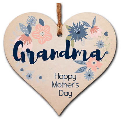Handmade Wooden Hanging Heart Plaque Mother's Day Gift perfect for Grandma stylish floral celebration card alternative from grandchildren beautiful thoughtful keepsake