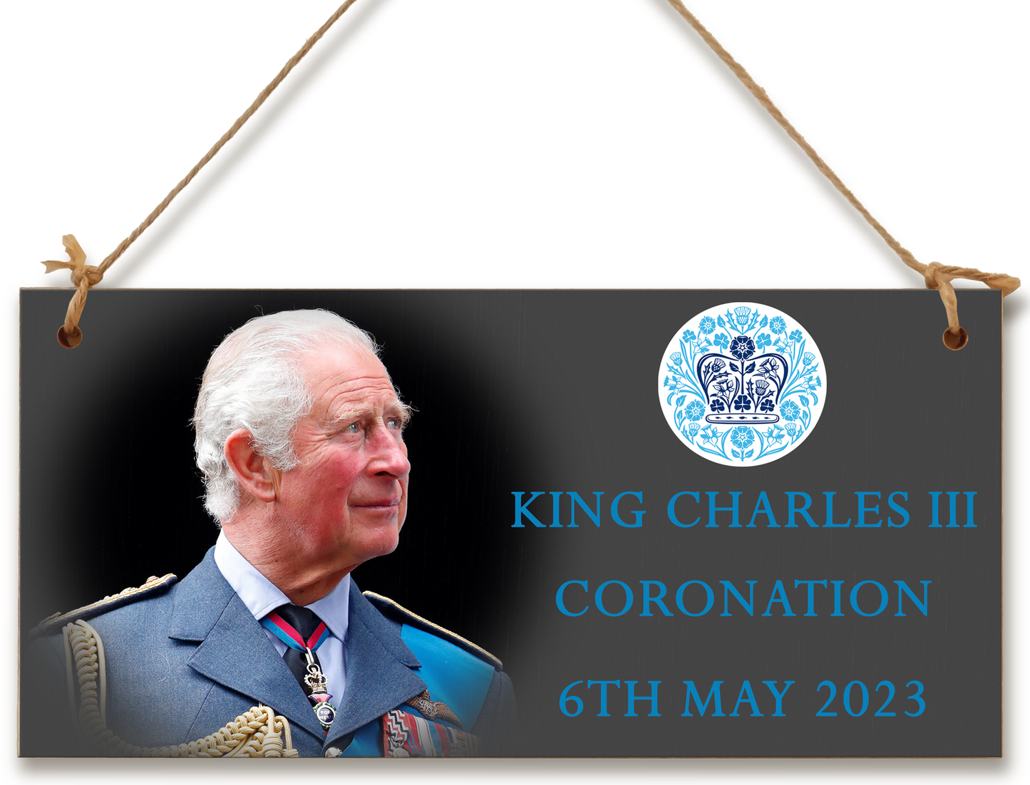 King Charles III Coronation Hanging Wooden Plaque 6th May 2023 Decorations Celebration Party Bunting Alternative Keepsake Royal Memorabilia