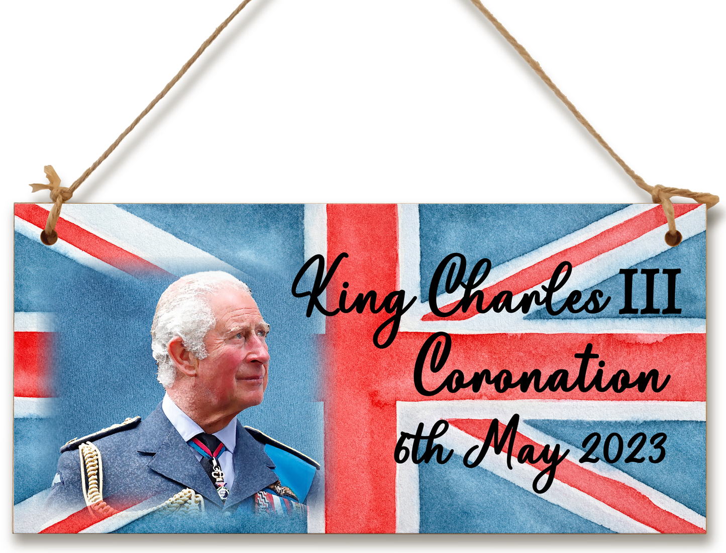 King Charles III Coronation Hanging Wooden Plaque 6th May 2023 Decorations Celebration Party Bunting Alternative Keepsake Royal Memorabilia