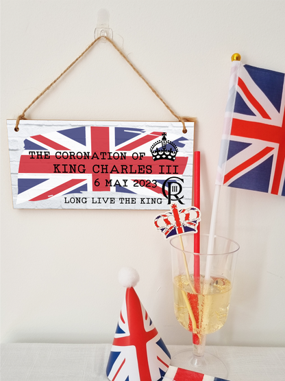 King Charles III Coronation Hanging Wooden Plaque 6th May 2023 Decorations Celebration Party Bunting Alternative Keepsake Royal Memorabilia