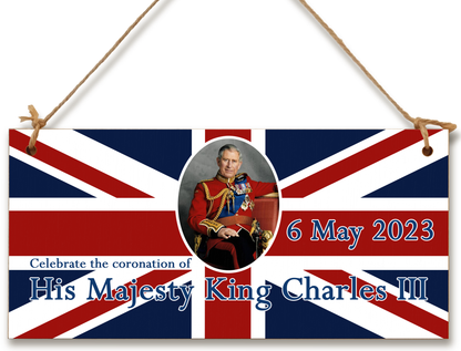 King Charles III Coronation Hanging Wooden Plaque 6th May 2023 Decorations Celebration Party Bunting Alternative Keepsake Royal Memorabilia