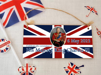 King Charles III Coronation Hanging Wooden Plaque 6th May 2023 Decorations Celebration Party Bunting Alternative Keepsake Royal Memorabilia