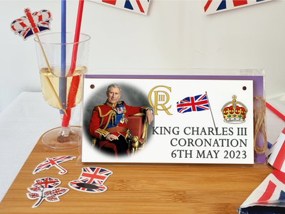 King Charles III Coronation Hanging Wooden Plaque 6th May 2023 Decorations Celebration Party Bunting Alternative Keepsake Royal Memorabilia