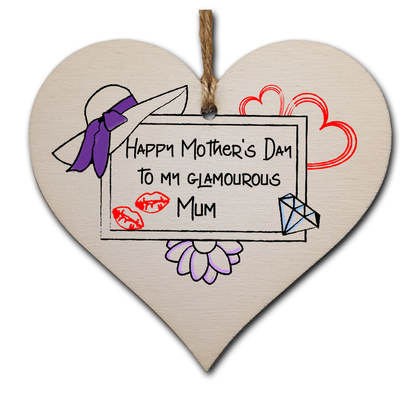 Handmade Wooden Hanging Heart Plaque Mother's Day Gift perfect for glamourous stylish Mums special keepsake card alternative from children wall hanger for special parent