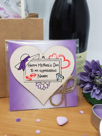 Handmade Wooden Hanging Heart Plaque Mother's Day Gift perfect for glamourous stylish Nannys special keepsake card alternative from grandchildren wall hanger for special grandparent