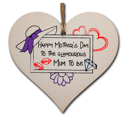 Handmade Wooden Hanging Heart Plaque Mother's Day Gift perfect for glamourous stylish Mums to be special keepsake card alternative from bump wall hanger for expectant mums