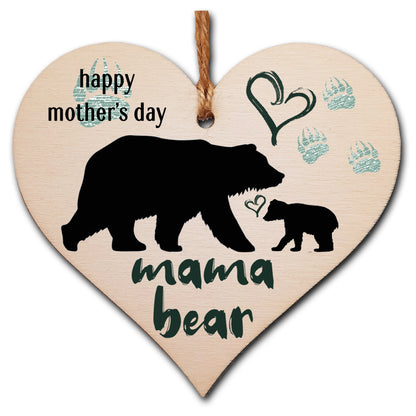 Handmade Wooden Hanging Heart Plaque Mother's Day Gift perfect for mama bears from their little bears fun keepsake cute fun mum and cubs paw prints card alternative from children